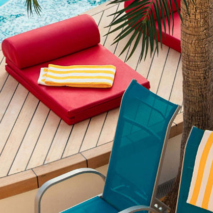 pool chairs, sun lounge, natural colours, designer fabric, weather proof, custom shade solutions, buy direct, 