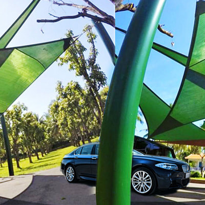 cars, abstract sails, shade, cover, lawn, gardens, parking, weather proof, 