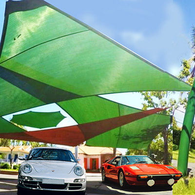 red car, car collection, shade, protection, cover, lawn, green, red, garden, 